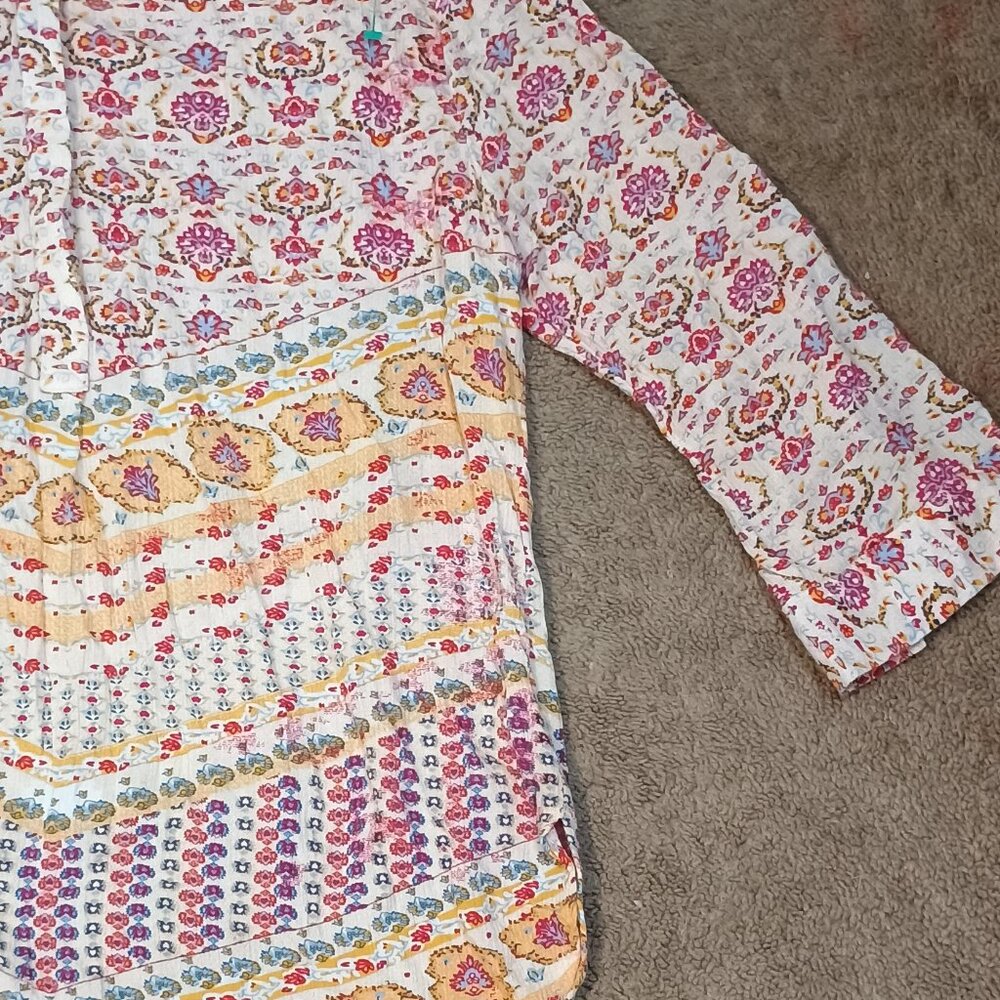 Nine West Jeans Blouse Womens XL Red Pink Yellow Floral Boho Lucy India Tunic To - Picture 10 of 11